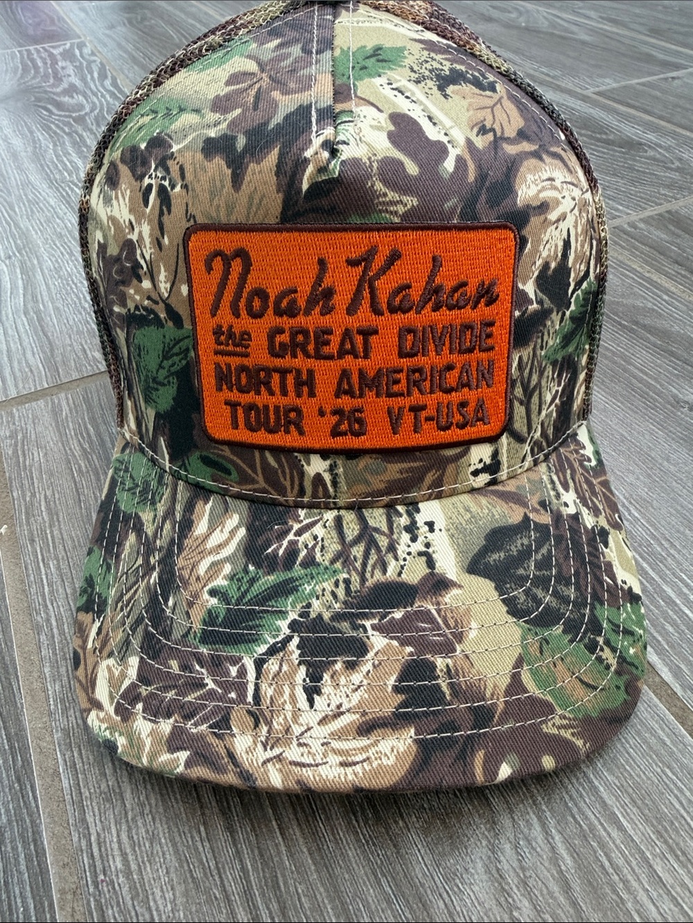 Noah Kahan official Great Divide Tour Camouflage Trucker Patch Hat EUC HTF